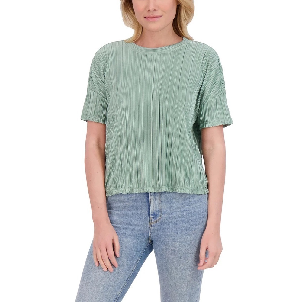 Andrew Marc Women’s Mint Green Plisse Short Sleeve Top, Size XL